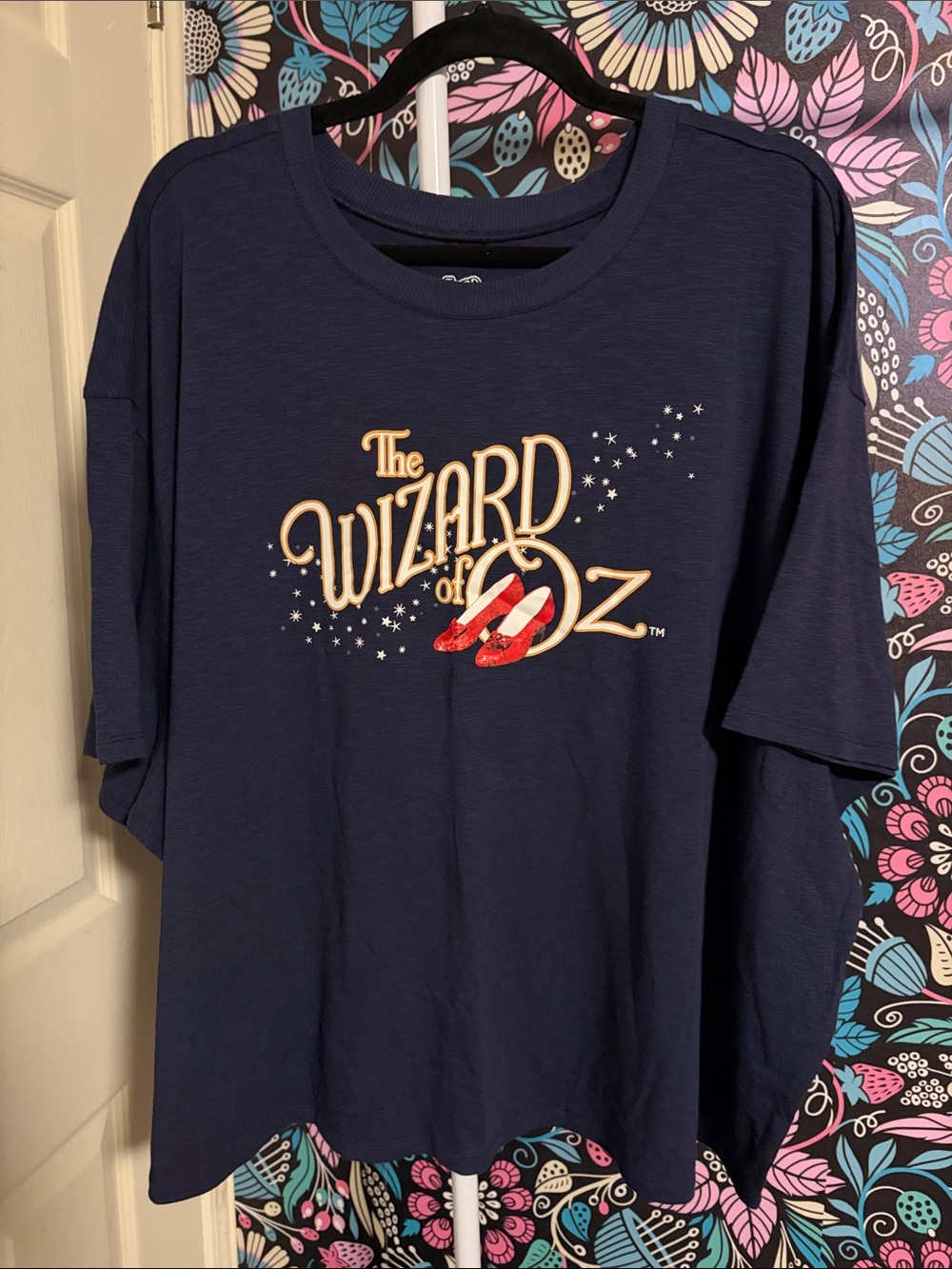 torrid Navy Wizard of Oz Graphic Crop Top with Gold Logo and Red Slippers
